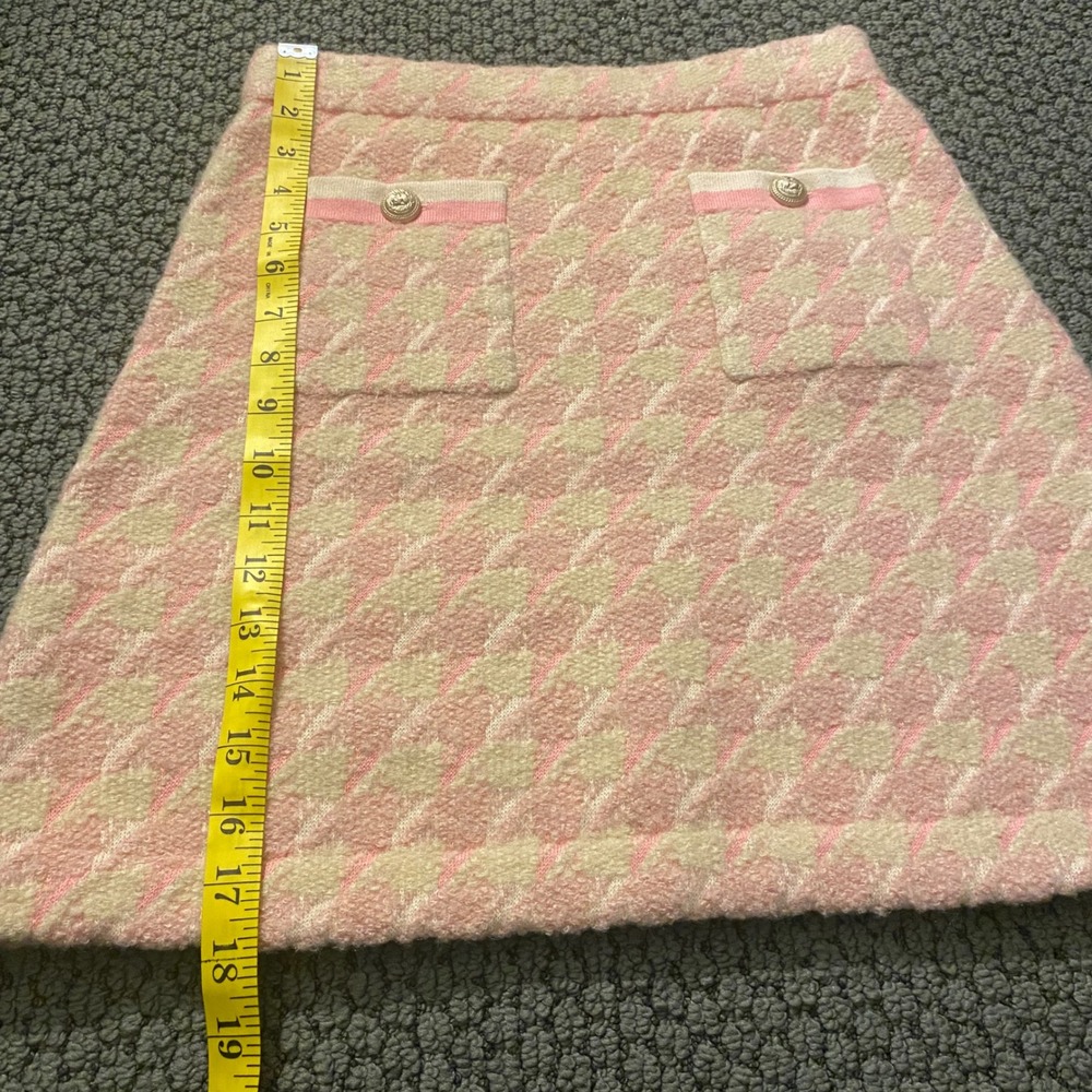 SANDRO Louisa Houndstooth Jacquard-Knit Mini Skirt 4(S) Pink Coquette Preppy NEW - Picture 14 of 15
